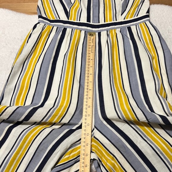 Mystree Yellow Striped Overall Crisscross Open Back Romper Jumpsuit Sz Medium - Picture 11 of 12